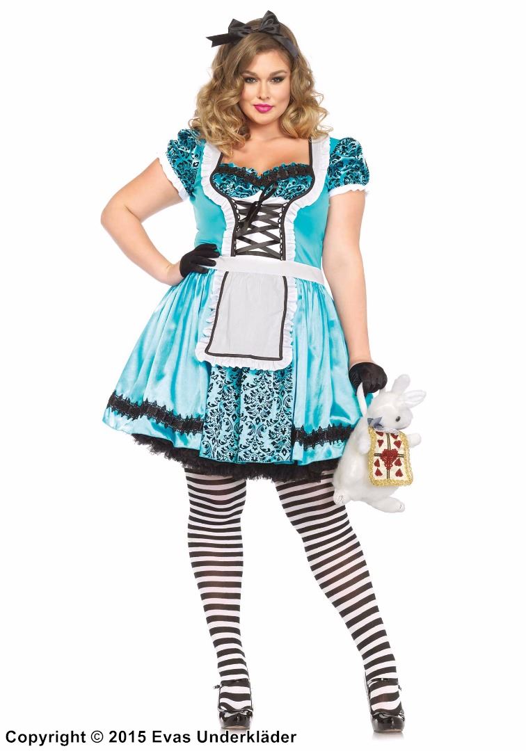 Alice im Wunderland, Kostüm-Kleid, Schnürung, Spitzenbesatz, Puffärmel, Plus Size